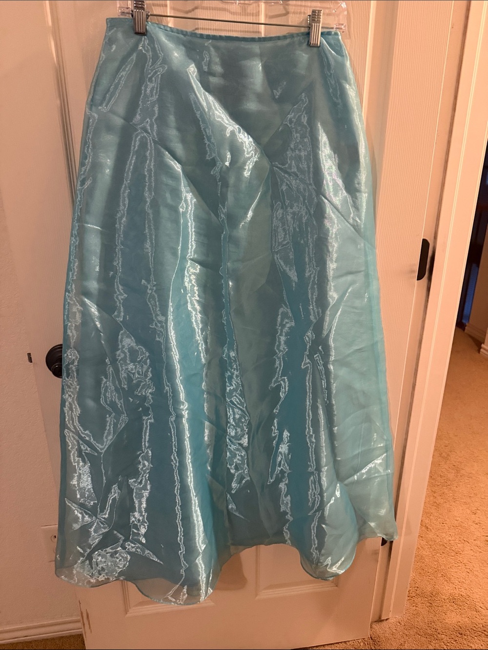 Jessica McClintock Shimmery Light Blue A-Line Maxi Skirt
